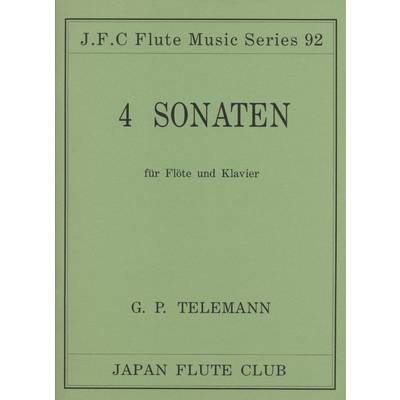 フルートクラブ名曲シリーズ092 テレマン作曲 4つのソナタ ／ 日本フルートクラブ出版